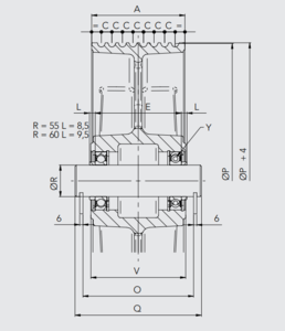 Vrvenica odklonska 550x7x13mm, os Ø60mm