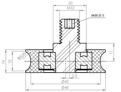 Bottom Door Roller Ø48x14/10mm, Round Groove, M12 FERMATOR