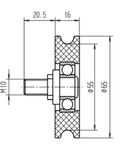 Top Door Roller Ø65x16/12mm, Round Groove, M10 MEILLER