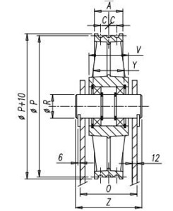 Vrvenica odklonska T235-AS 500x6x12, os Ø55mm 