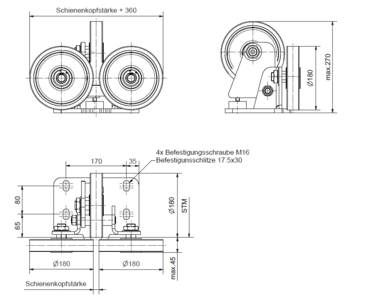  Roller guide shoe with 3 rollers RZ 180 VK